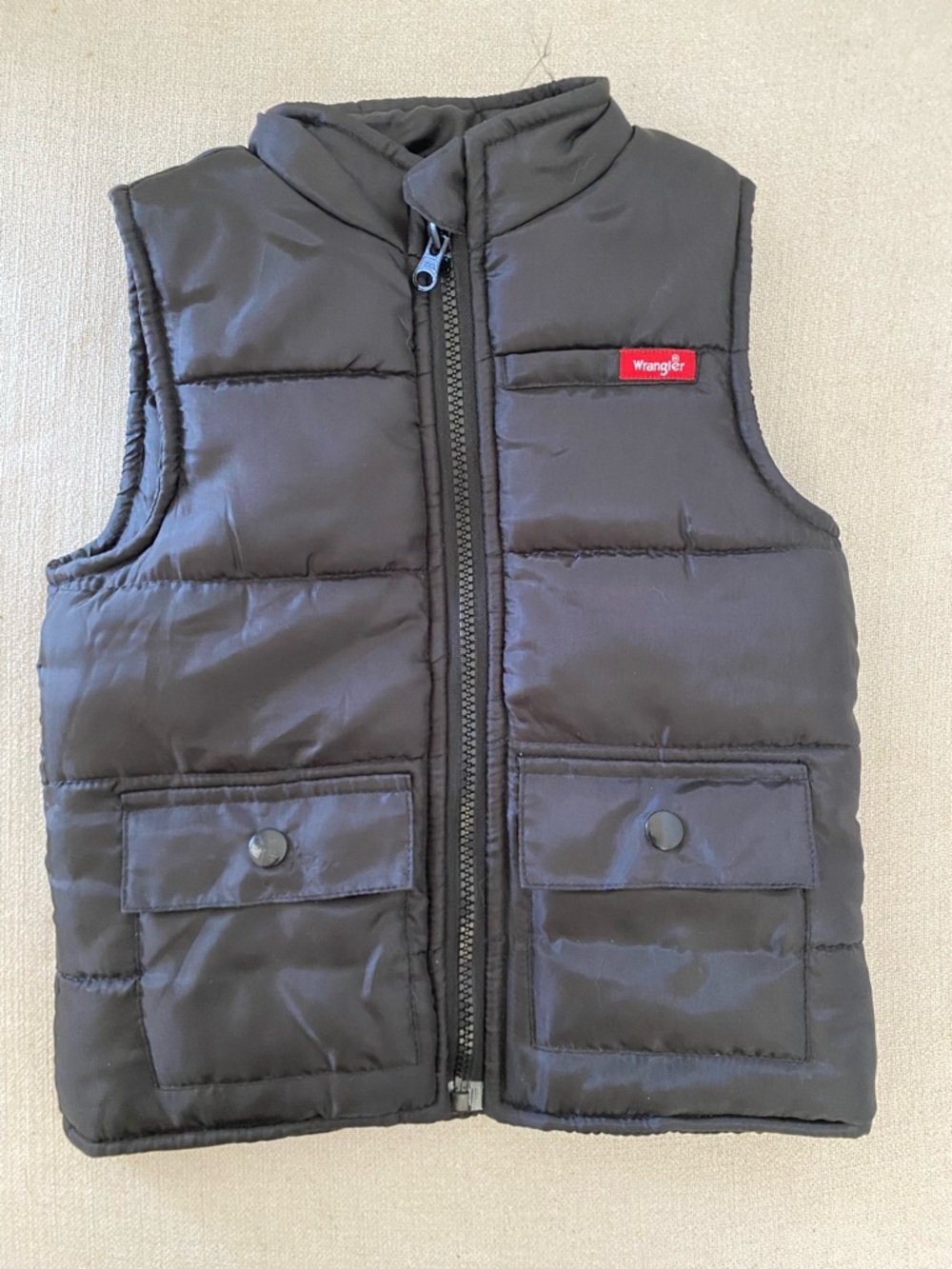 Wrangler Black Quilted Puffer Vest with Red Logo Patch